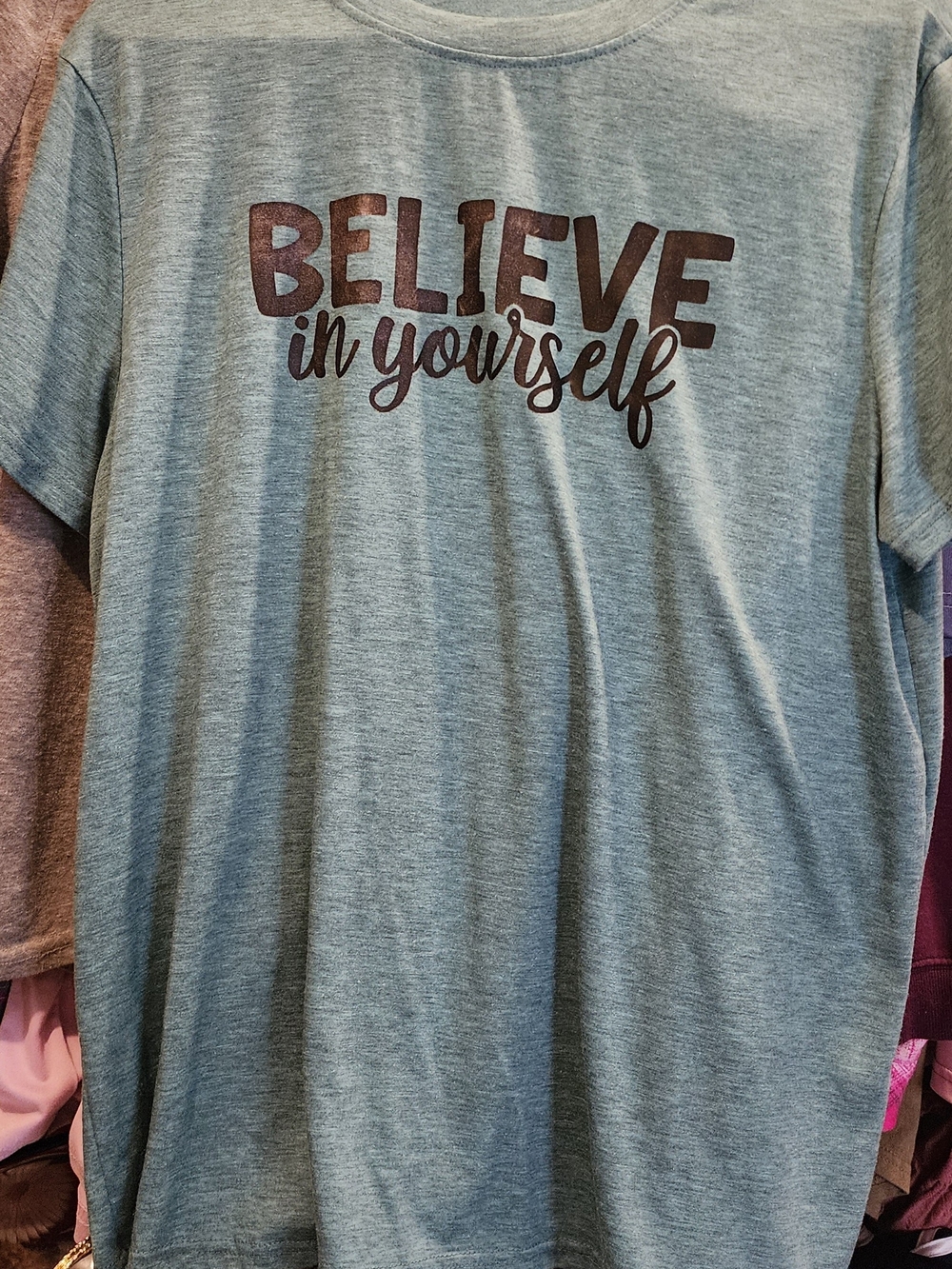 Believe In Yourself Graphic Tee - Light Teal Blue XL New Without Tags